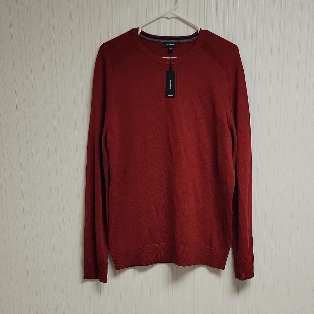 Express Men's Burgundy Merino Wool Sweater Medium New business office school